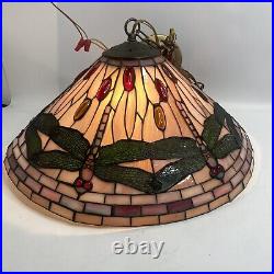 Vintage Tiffany Style Dragonfly Hanging Lamp Stained Glass Light 21 By 20