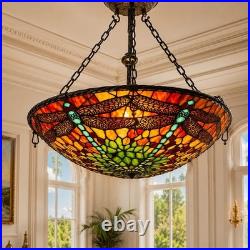 Vintage Tiffany Style Dragonfly Stained Glass Hanging Lamp Chandelier Light