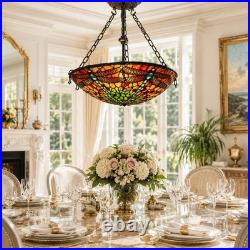 Vintage Tiffany Style Dragonfly Stained Glass Hanging Lamp Chandelier Light