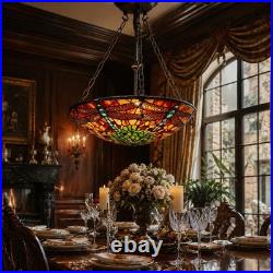 Vintage Tiffany Style Dragonfly Stained Glass Hanging Lamp Chandelier Light