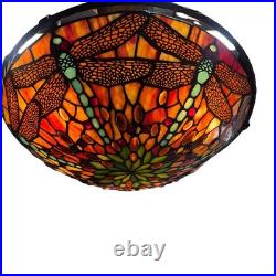 Vintage Tiffany Style Dragonfly Stained Glass Hanging Lamp Chandelier Light