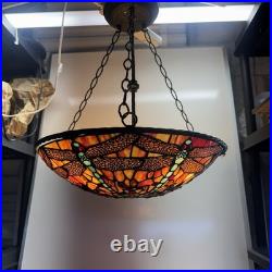 Vintage Tiffany Style Dragonfly Stained Glass Hanging Lamp Chandelier Light