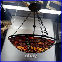 Vintage Tiffany Style Dragonfly Stained Glass Hanging Lamp Chandelier Light