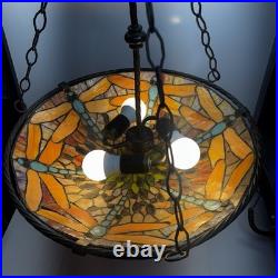 Vintage Tiffany Style Dragonfly Stained Glass Hanging Lamp Chandelier Light