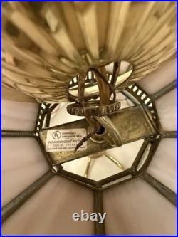 Vintage Tiffany Style Hanging Lamp Iridescent Pink Stained Glass Floral Accents