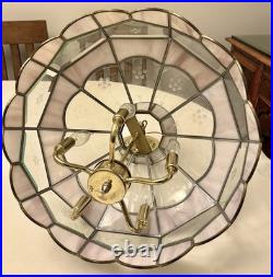 Vintage Tiffany Style Hanging Lamp Iridescent Pink Stained Glass Floral Accents