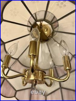 Vintage Tiffany Style Hanging Lamp Iridescent Pink Stained Glass Floral Accents