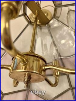 Vintage Tiffany Style Hanging Lamp Iridescent Pink Stained Glass Floral Accents