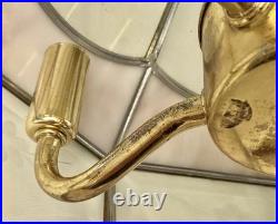 Vintage Tiffany Style Hanging Lamp Iridescent Pink Stained Glass Floral Accents