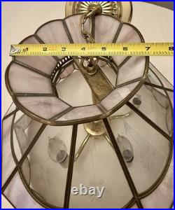 Vintage Tiffany Style Hanging Lamp Iridescent Pink Stained Glass Floral Accents