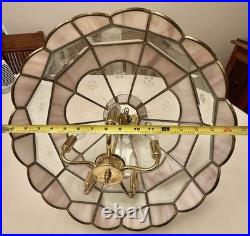 Vintage Tiffany Style Hanging Lamp Iridescent Pink Stained Glass Floral Accents