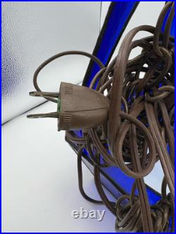 Vintage Tiffany Style Hanging Lantern Lamp Blue Slag Glass Beautiful 17 Tall