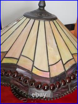 Vintage Tiffany-Style Hanging Light Fixture / Stained Glass Chandelier