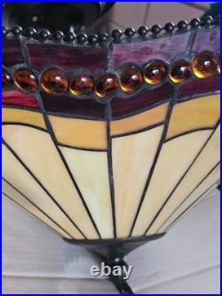 Vintage Tiffany-Style Hanging Light Fixture / Stained Glass Chandelier