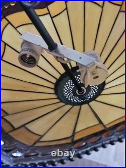 Vintage Tiffany-Style Hanging Light Fixture / Stained Glass Chandelier