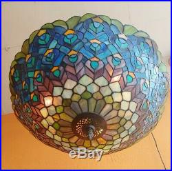 Vintage Tiffany Style Hanging Stained Glass Peacock motif Ceiling Light Lamp