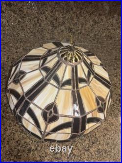 Vintage Tiffany Style Lamp Stained Glass Hanging Chandelier Large Shade 16 Diam