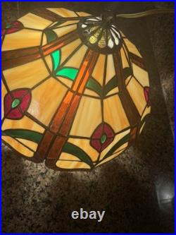 Vintage Tiffany Style Lamp Stained Glass Hanging Chandelier Large Shade 16 Diam