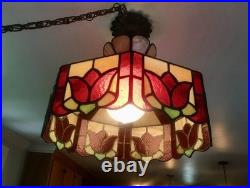 Vintage Tiffany Style Leaded Staines Glass Hanging Light Pendant Table Lamp NICE