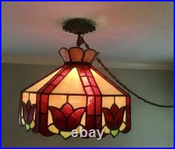 Vintage Tiffany Style Leaded Staines Glass Hanging Light Pendant Table Lamp NICE