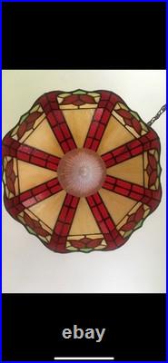 Vintage Tiffany Style Leaded Staines Glass Hanging Light Pendant Table Lamp NICE
