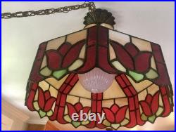 Vintage Tiffany Style Leaded Staines Glass Hanging Light Pendant Table Lamp NICE