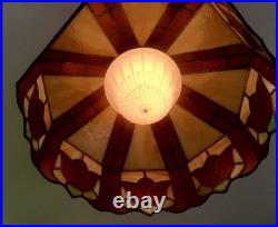 Vintage Tiffany Style Leaded Staines Glass Hanging Light Pendant Table Lamp NICE