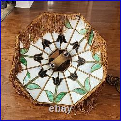 Vintage Tiffany Style Ruby Tulips Leaded Stained Glass Hanging Lamp 22.5 u-15A