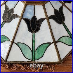 Vintage Tiffany Style Ruby Tulips Leaded Stained Glass Hanging Lamp 22.5 u-15A