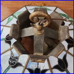 Vintage Tiffany Style Ruby Tulips Leaded Stained Glass Hanging Lamp 22.5 u-15A