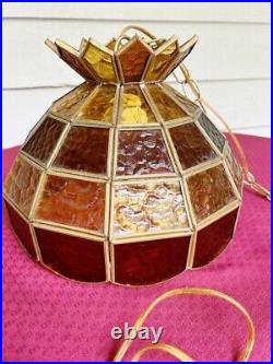 Vintage Tiffany Style Slag Stained Glass Chandelier Hanging Lamp AMBER