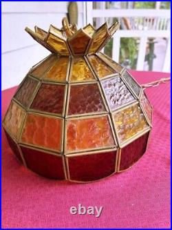 Vintage Tiffany Style Slag Stained Glass Chandelier Hanging Lamp AMBER