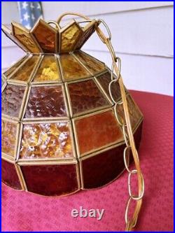 Vintage Tiffany Style Slag Stained Glass Chandelier Hanging Lamp AMBER