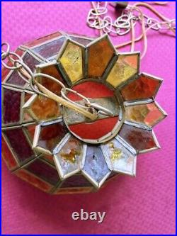 Vintage Tiffany Style Slag Stained Glass Chandelier Hanging Lamp AMBER