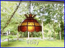 Vintage Tiffany Style Slag Stained Glass Chandelier Hanging Lamp AMBER
