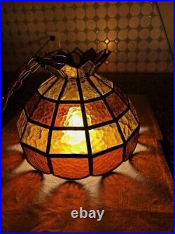 Vintage Tiffany Style Slag Stained Glass Chandelier Hanging Lamp AMBER