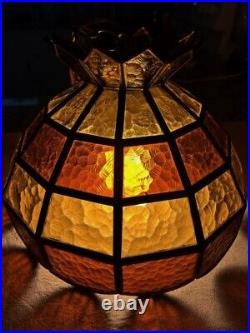 Vintage Tiffany Style Slag Stained Glass Chandelier Hanging Lamp AMBER