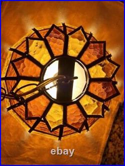 Vintage Tiffany Style Slag Stained Glass Chandelier Hanging Lamp AMBER