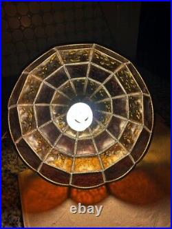 Vintage Tiffany Style Slag Stained Glass Chandelier Hanging Lamp AMBER