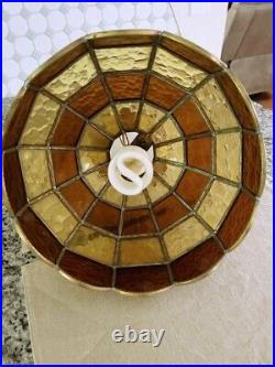 Vintage Tiffany Style Slag Stained Glass Chandelier Hanging Lamp AMBER