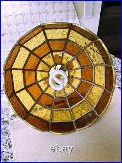 Vintage Tiffany Style Slag Stained Glass Chandelier Hanging Lamp AMBER