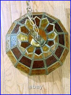 Vintage Tiffany Style Slag Stained Glass Chandelier Hanging Lamp AMBER