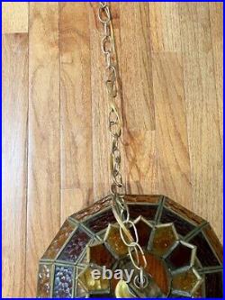 Vintage Tiffany Style Slag Stained Glass Chandelier Hanging Lamp AMBER