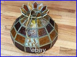 Vintage Tiffany Style Slag Stained Glass Chandelier Hanging Lamp AMBER