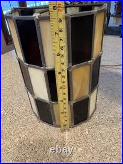 Vintage Tiffany Style Stained Glass Checkered Hanging Swag Lamp As Is