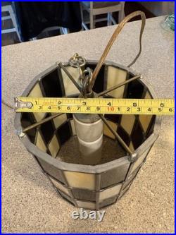 Vintage Tiffany Style Stained Glass Checkered Hanging Swag Lamp As Is