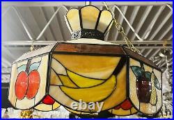 Vintage Tiffany Style Stained Glass Hanging Lamp Light Fruit Grape Banana Apple