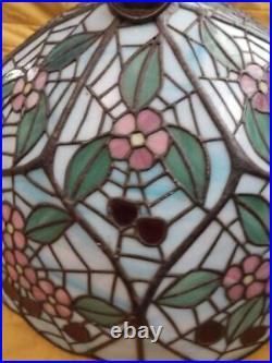 Vintage Tiffany Style Stained Glass Hanging Lamp Shade Pink Purple Flowers