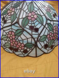 Vintage Tiffany Style Stained Glass Hanging Lamp Shade Pink Purple Flowers