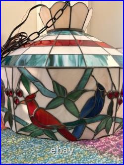 Vintage Tiffany Style Stained Glass Hanging Lamp Shade with Birds